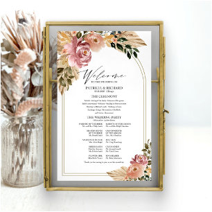 Poster Panneau de programme de mariage floral boho couleu