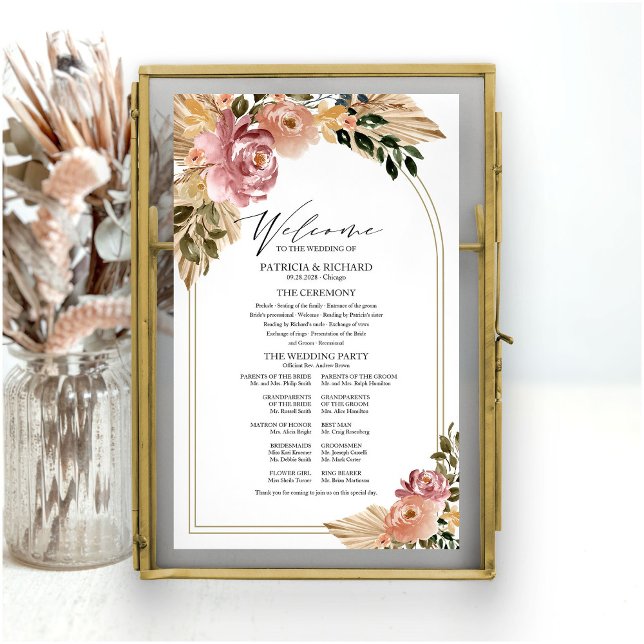 Poster Panneau de programme de mariage floral boho couleu (Créateur téléchargé)