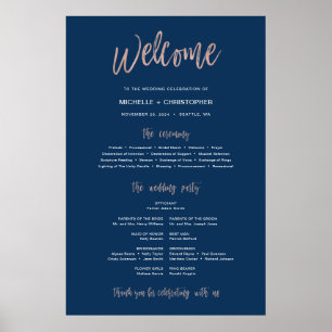 Poster Panneau de programme de mariage Navy Blue & Rose G