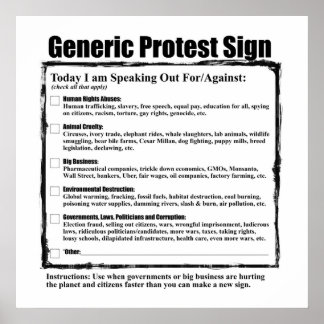 Poster Panneau de protestation générique et humoristique