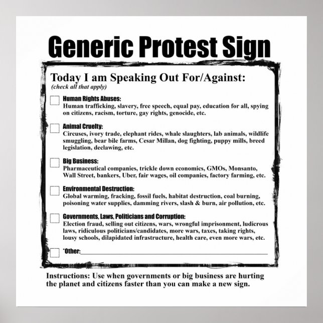 Poster Panneau de protestation générique et humoristique (Devant)
