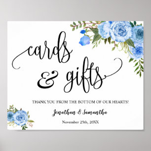 Poster Panneau de réception de mariage boho bleu Cartes &