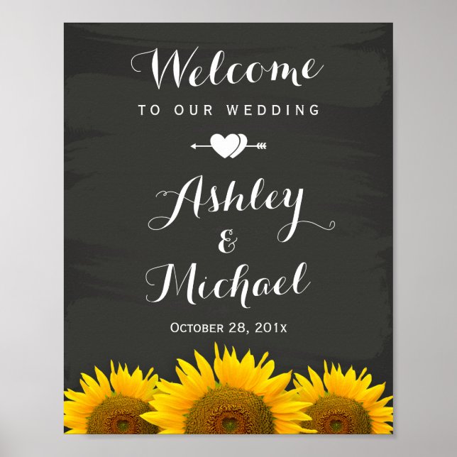 Poster Panneau de réception de mariage Coeur Fleurs de so (Devant)