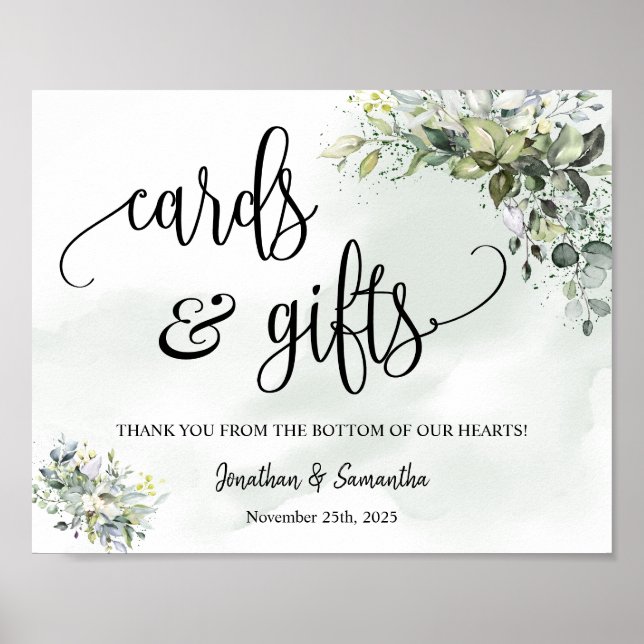 Poster Panneau de réception de mariage eucalyptus Cartes  (Devant)