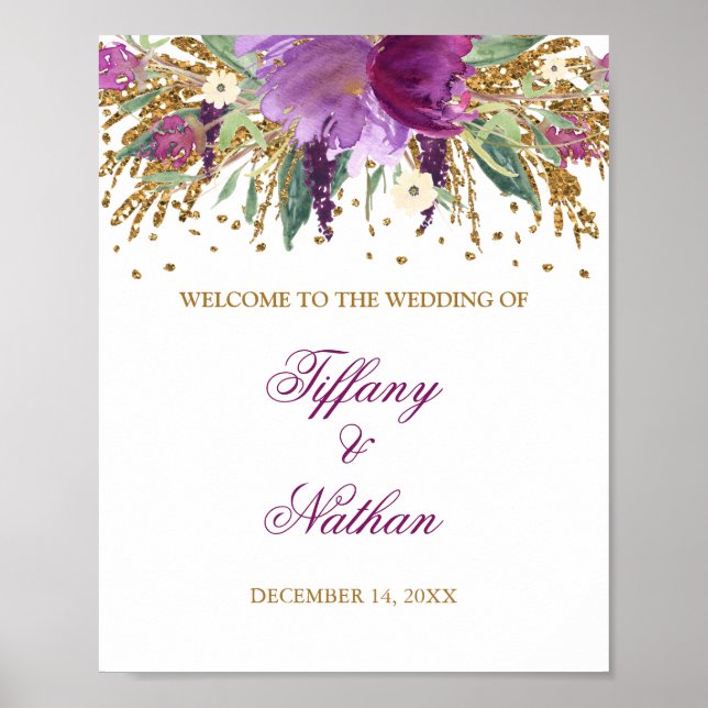 Poster Panneau de Réception de Mariage Paillettes Violett (Devant)