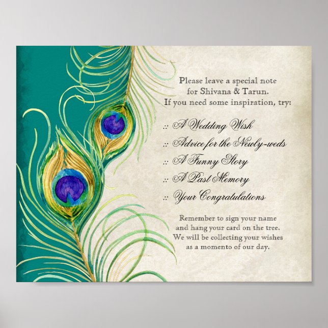 Poster Panneau de réception de mariage Peacock Feathers (Devant)
