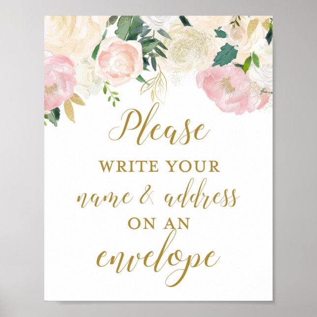 Poster Panneau de Réception de Mariage Rose Pâle et Or (Devant)