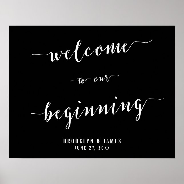 Poster Panneau de réception Noir Mariage Imprimer 20x16 (Devant)
