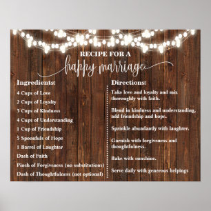 Poster Panneau de recette pour un mariage heureux Mariage
