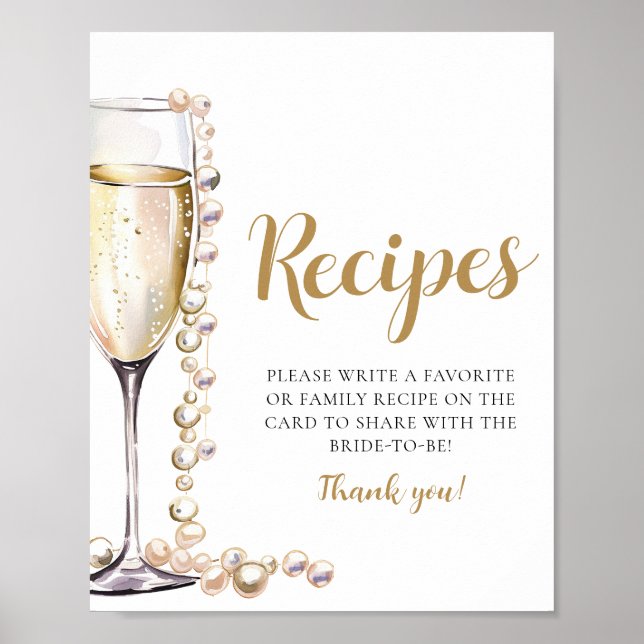 Poster Panneau de recettes de champagne Pearles d'or et P (Devant)