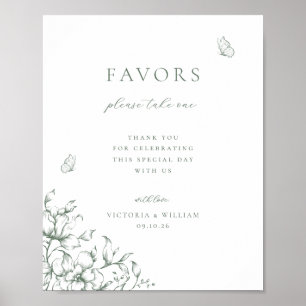 Poster Panneau de remerciement de mariage floral vert sau