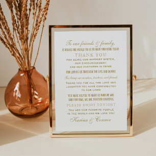 Poster Panneau de remerciement de mariage or élégant