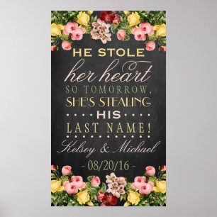 Poster Panneau de répétition de mariage à craie florale v