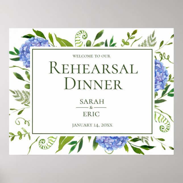 Poster Panneau de répétition Floral Blue Hydrangeas (Devant)