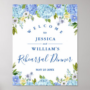Poster Panneau de répétition Florale Hydrangea Bleu