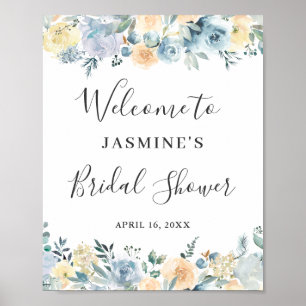 Poster Panneau de Salle de Mariage Floral Bleu Vanille Él