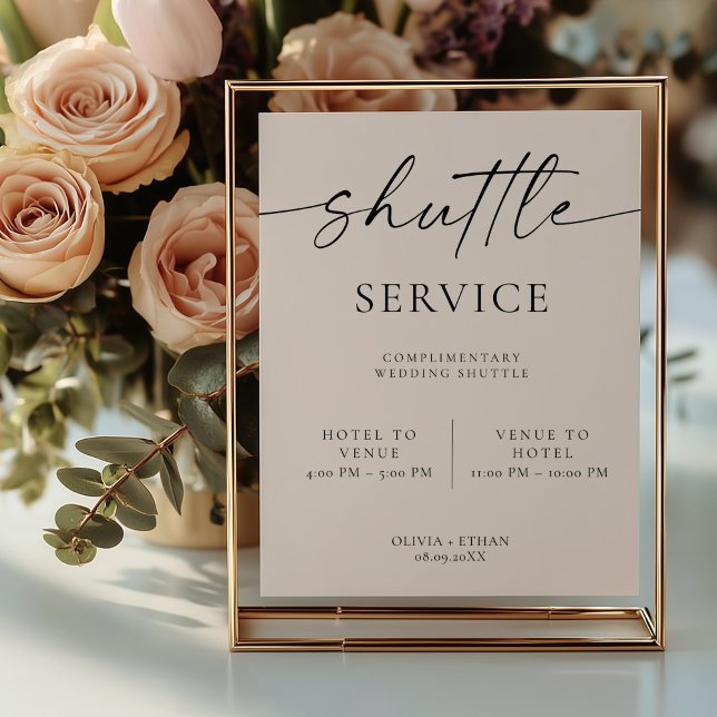 Poster Panneau de service de navette de mariage moderne (Wedding Shuttle Sign)