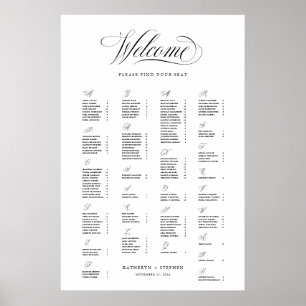 Poster Panneau de siège alphabétique Mariage élégant