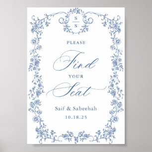 Poster Panneau de siège bleu orné de style victorien