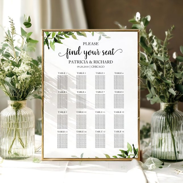 Poster Panneau de siège mariage Vert élégant (Créateur téléchargé)