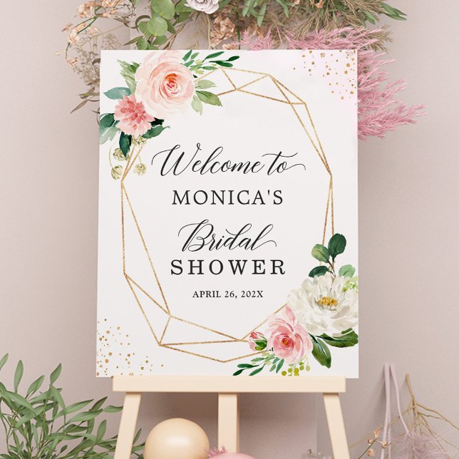 Poster Panneau de signalisation de mariage floral avec bl (Créateur téléchargé)
