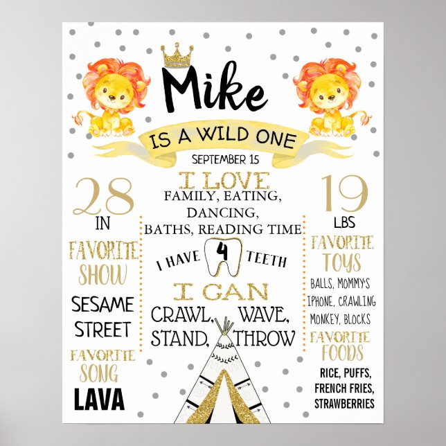 Poster Panneau de signalisation Lions Wild One Birthday P (Devant)