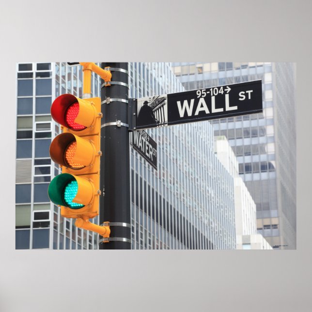 Poster Panneau de signalisation lumineuse et Wall Street (Devant)
