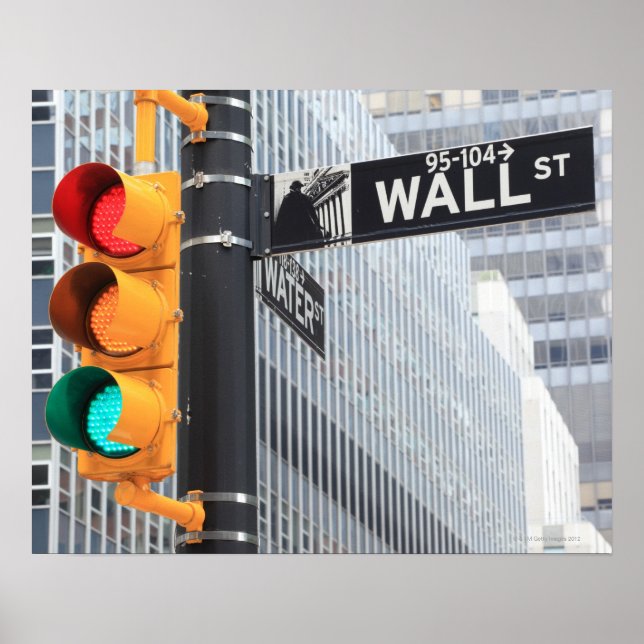 Poster Panneau de signalisation lumineuse et Wall Street (Devant)