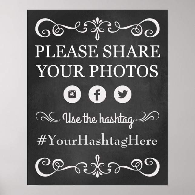 Poster Panneau de signalisation Mariage Social Media Hash (Devant)
