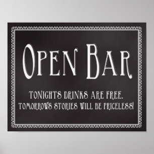 Poster Panneau de signalisation Open Bar Wedding Réceptio