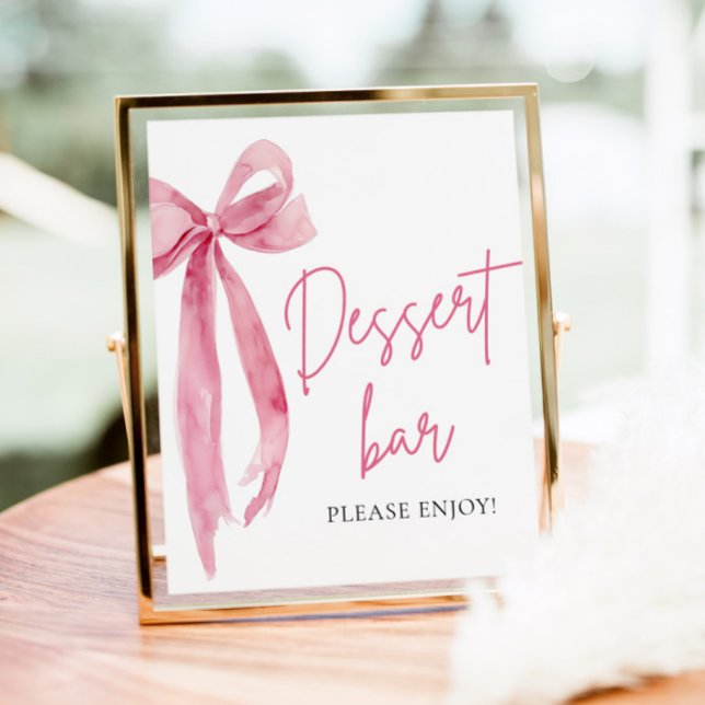 Poster Panneau de signalisation pour bar à desserts à rub (Watercolor Elegant Blush Pink Bow Dessert Bar Sign)