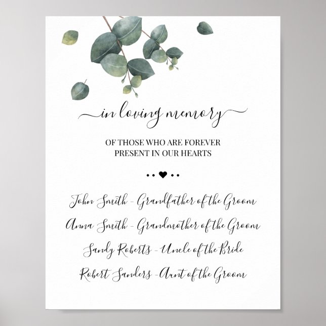 Poster Panneau de souvenir à la mémoire d'eucalyptus (Devant)