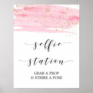 Poster Panneau de station Aquarelle rose et or Selfie