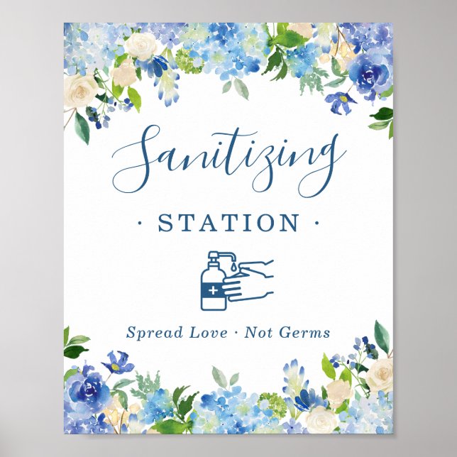 Poster Panneau de station d'assainissement Blue Hydrangea (Devant)