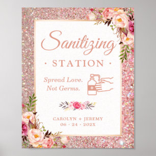 Poster Panneau de station de désinfection de mariage Rose
