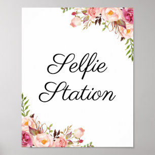 Poster Panneau de station de Mariage Selfie rose rustique