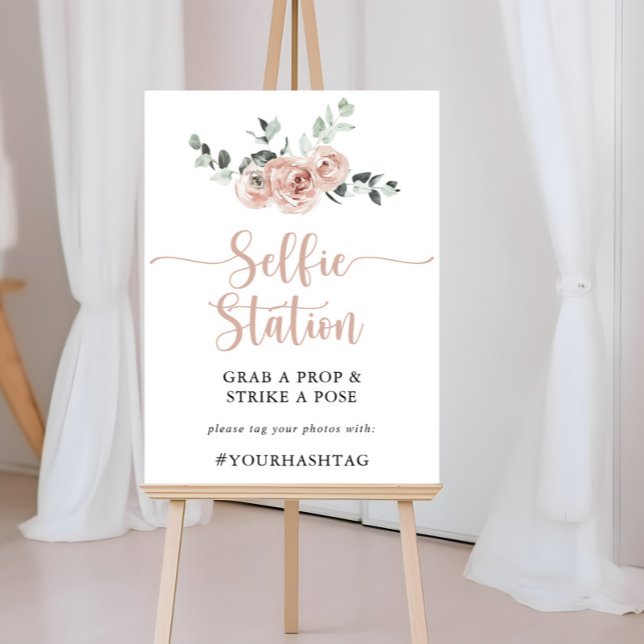 Poster Panneau de station de selfie à fleurs de rose rose (Créateur téléchargé)