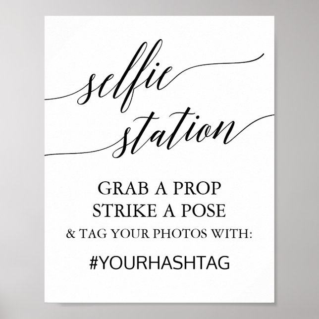 Poster Panneau de station de selfie en calligraphie noire (Devant)