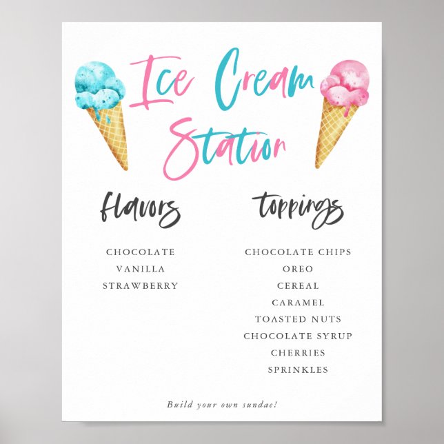 Poster Panneau de station de sundae de glace pour la révé (Devant)