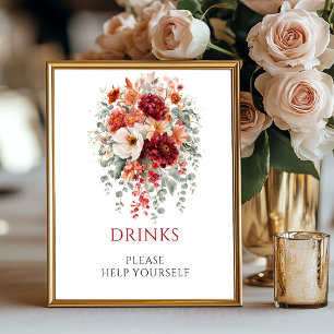 Poster Panneau de table automne Bourgogne Fleurs Boissons