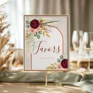 Poster Panneau de table avec herbe des pampas et fleurs e