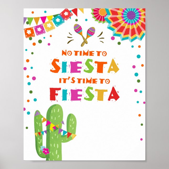 Poster Panneau de table Cactus Fiesta "Pas de temps pour  (Devant)