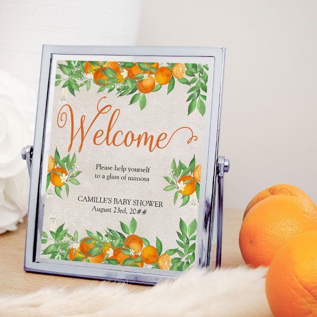 Poster Panneau de table Citron Orange Mimosa de bienvenue (Welcome Sign from my Citrus Orange Baby Shower collection)