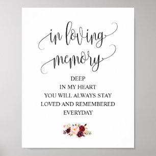 Poster Panneau de table commémoratif de mariage en souven
