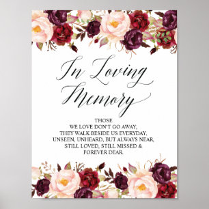 Poster Panneau de table commémoratif de mariage en souven