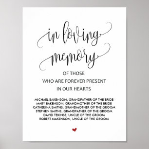 Poster Panneau de table commémoratif de mariage en souven
