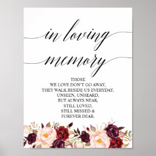 Poster Panneau de table commémoratif de mariage en souven