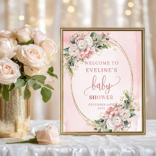 Poster Panneau de table de bienvenue floral Rose Gold pou