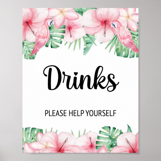 Poster Panneau de table de boissons Fleurs roses tropical (Devant)