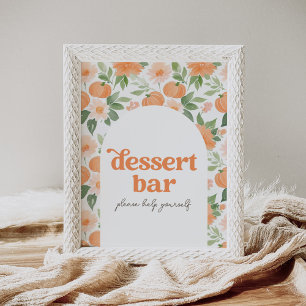 Poster Panneau de table de dessert Citrouille fleuri